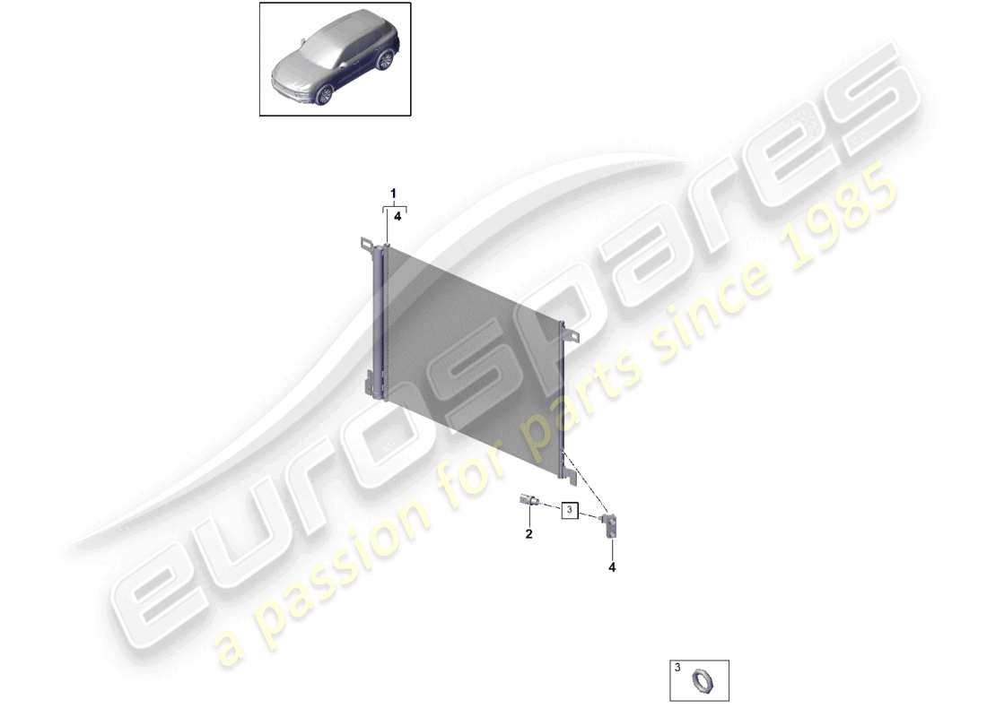 porsche 2022 (cayenne e3 9ya/9yb) schema delle parti del condensatore dell'aria condizionata