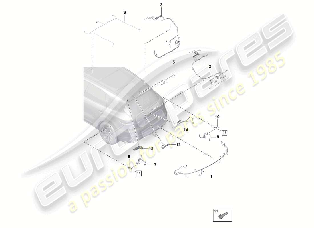 porsche 2023 (cayenne e3 9ya/9yb) schema elettrico del paraurti dei cablaggi