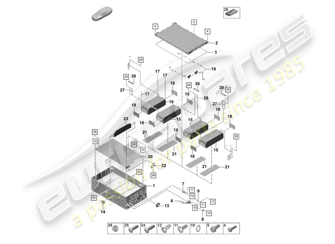 porsche 2021 (panamera 971-2) batteria ad alta tensione ibrida parti singole diagramma delle parti