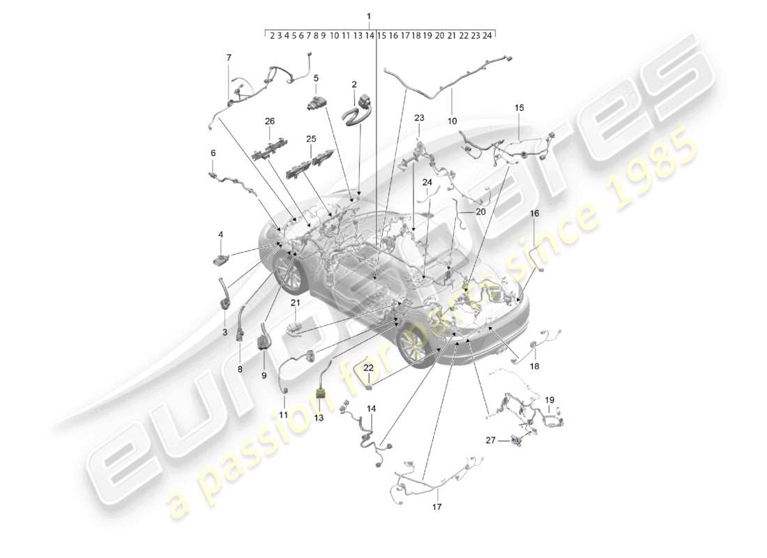 porsche 2022 (718 boxster) cablaggi cablaggio dell'abitacolo e della sezione parziale schema delle parti