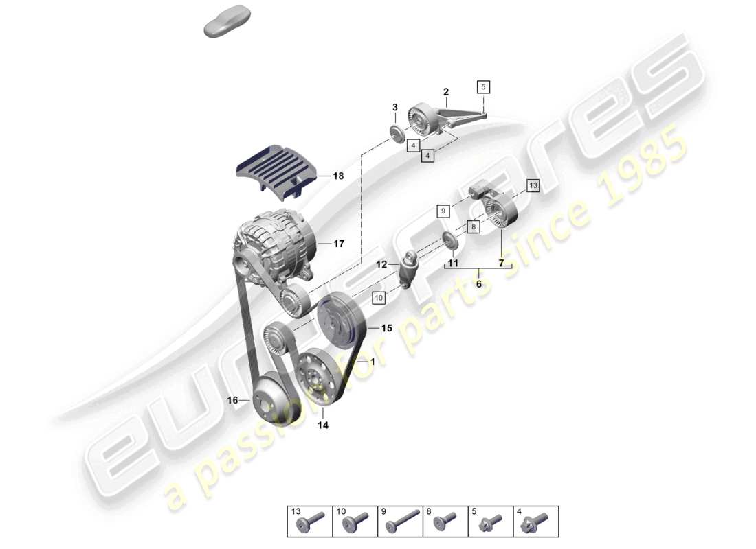 porsche 2022 (992-1 gt3/rs/st) cinghia poly-v tenditore della cinghia diagramma delle parti