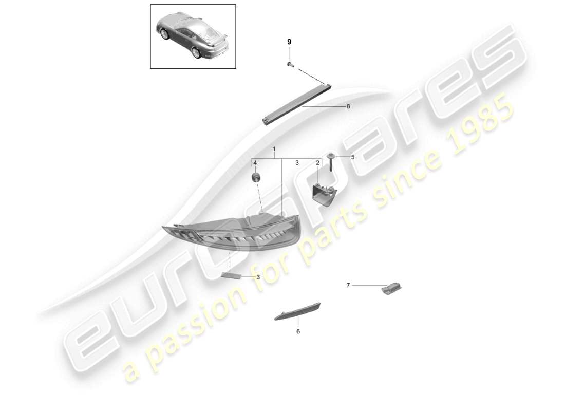 porsche 2021 (991-2 r/gt3/rs) luce posteriore luce targa luce freno supplementare d >>- mj 2017 schema delle parti