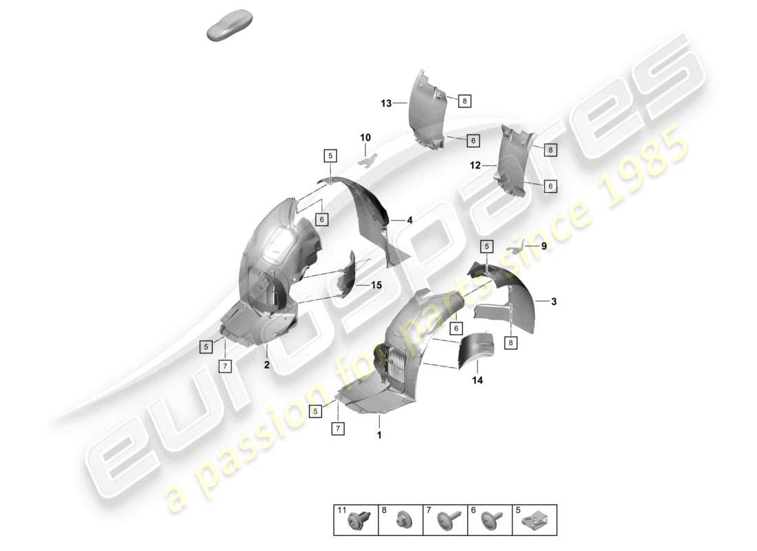 porsche 2021 (718 cayman gt4) schema delle parti del rivestimento del passaruota