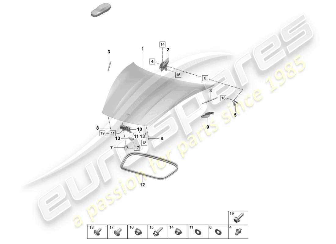 porsche 2025 (taycan 9j1-2) copertura anteriore diagramma delle parti