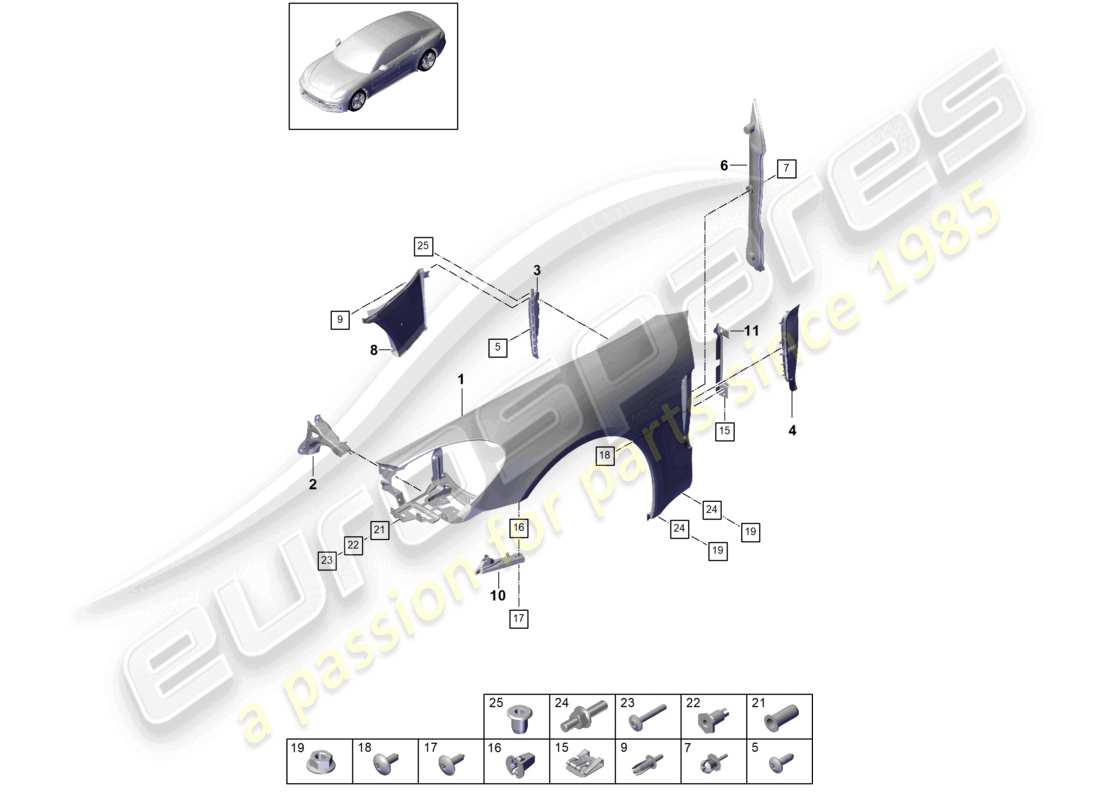 porsche 2021 (panamera 971-1) diagramma delle parti dell'ala