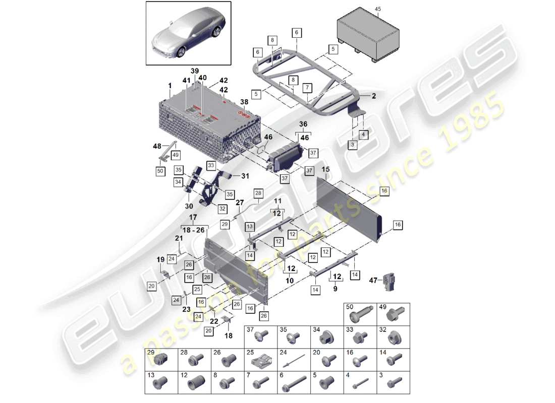 porsche 2021 (panamera 971-1) batteria per veicoli con trazione ibrida schema delle parti