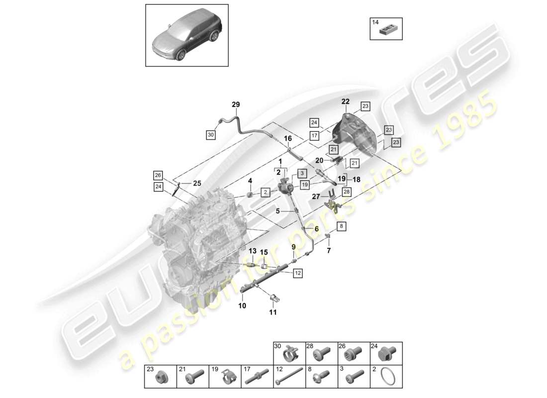 porsche 2021 (cayenne e3 9ya/9yb) schema elettrico della pompa ad alta pressione dell'iniettore ad alta pressione del tubo di raccolta del carburante