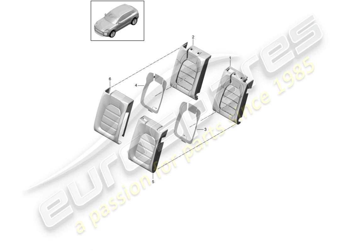porsche 2021 (macan) schema delle parti dello schienale in schiuma del sedile sportivo