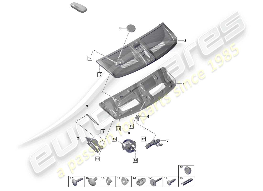 porsche 2022 (992-1 gt3/rs/st) schema delle parti del portellone posteriore/cofano del bagagliaio
