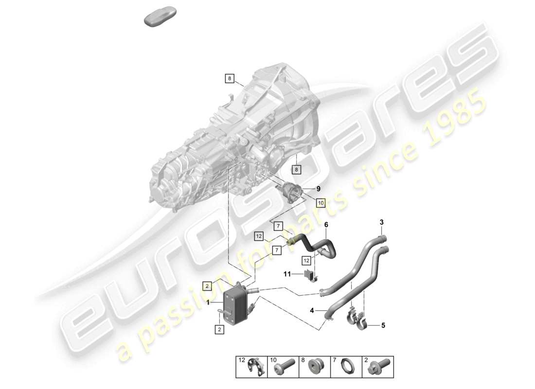 porsche 2021 (718 cayman gt4) schema delle parti del tubo dell'olio dello scambiatore di calore del cambio manuale