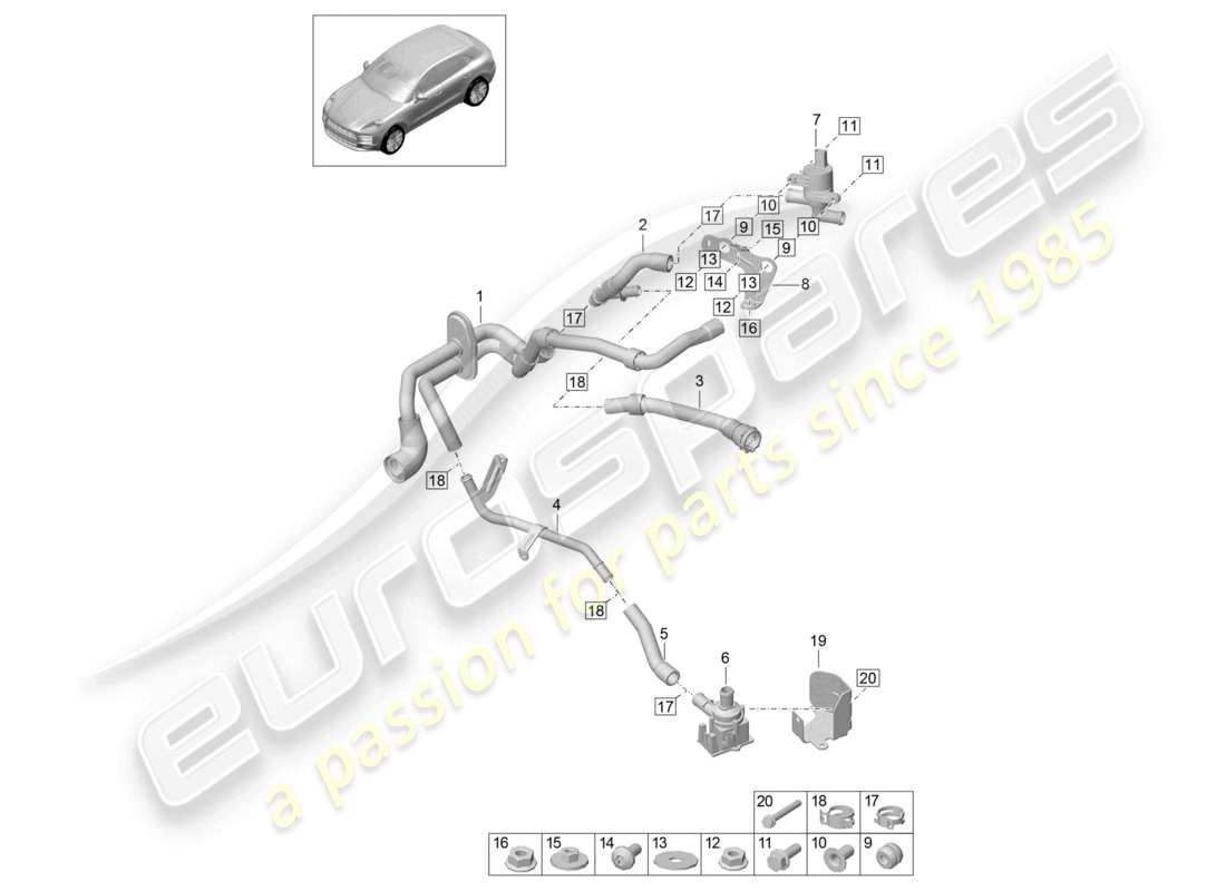 porsche 2021 (macan) riscaldatore r4 tfsi; 2,0l scatola dell'acqua schema delle parti