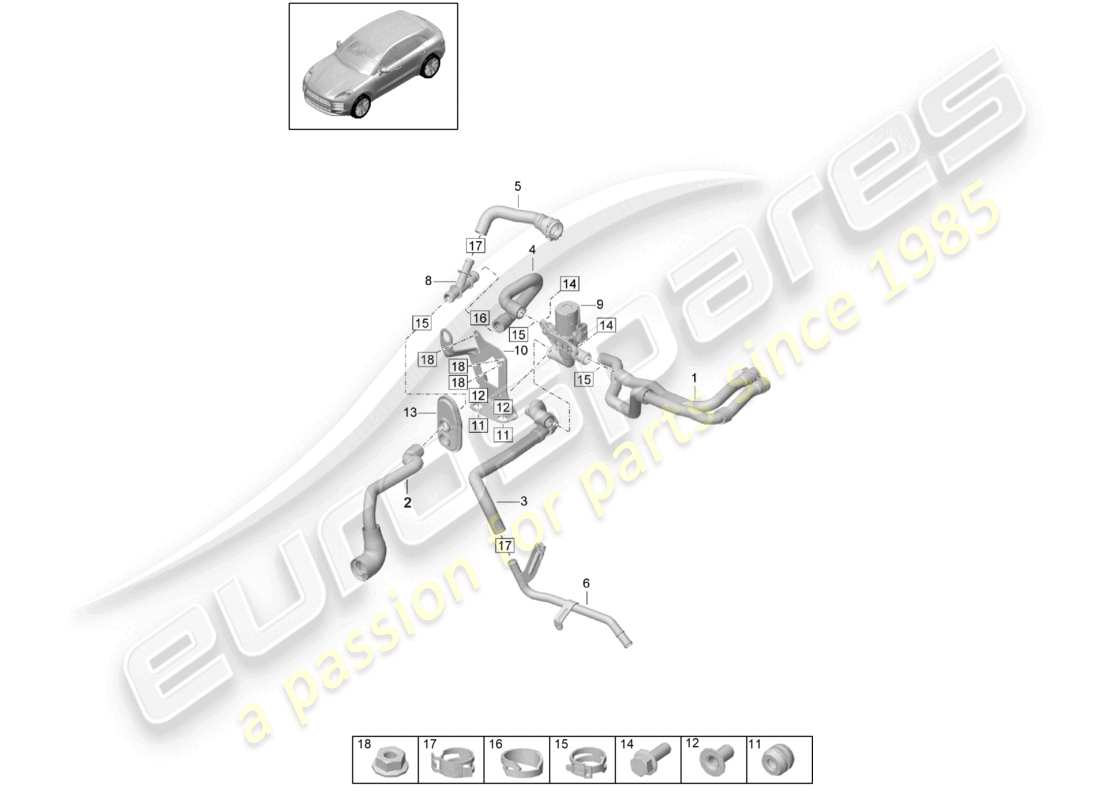 porsche 2021 (macan) riscaldatore r4 tfsi; 2,0l scatola dell'acqua per modelli con riscaldatore supplementare d >>- mj 2019 schema delle parti