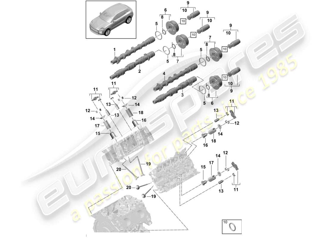 porsche 2021 (macan) schema delle parti albero a camme, valvole