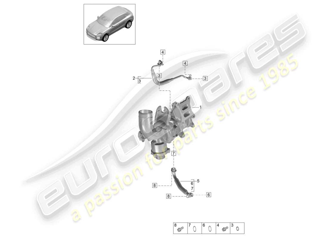 porsche 2021 (macan) schema elettrico della linea di pressione dell'olio per il turbocompressore a gas di scarico