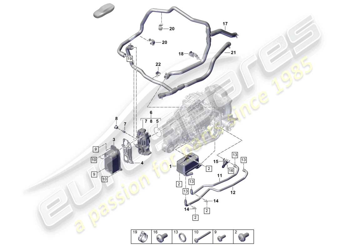 porsche 2022 (992-1 gt3/rs/st) 7-speed cambio a doppia frizione - pdk - sistema di raffreddamento per olio del cambio schema delle parti