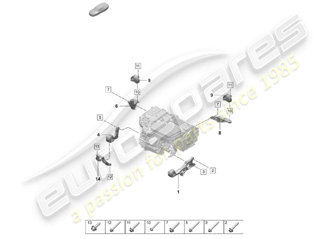 porsche 2026 (taycan 9j1-2) attrezzatura di sollevamento motore assale posteriore sl:0emd diagramma delle parti