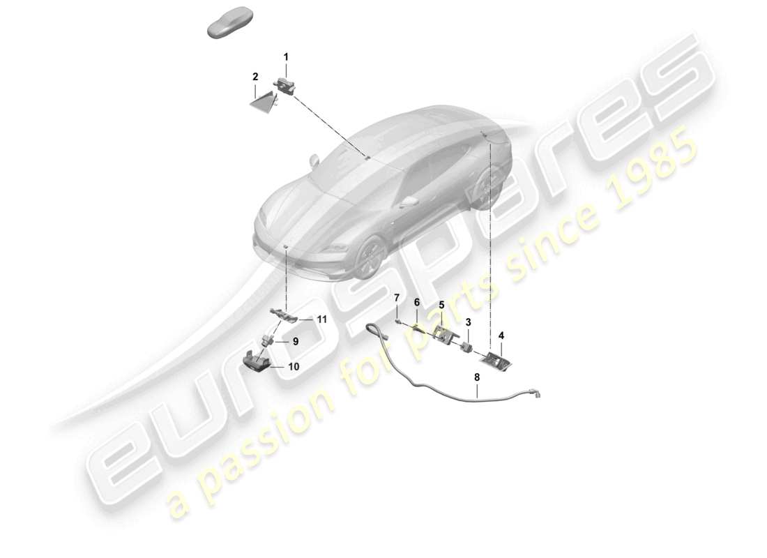 porsche 2026 (taycan 9j1-2) telecamera anteriore per programmi di assistenza alla guida telecamera per la retromarcia vista dall'alto reale diagramma delle parti