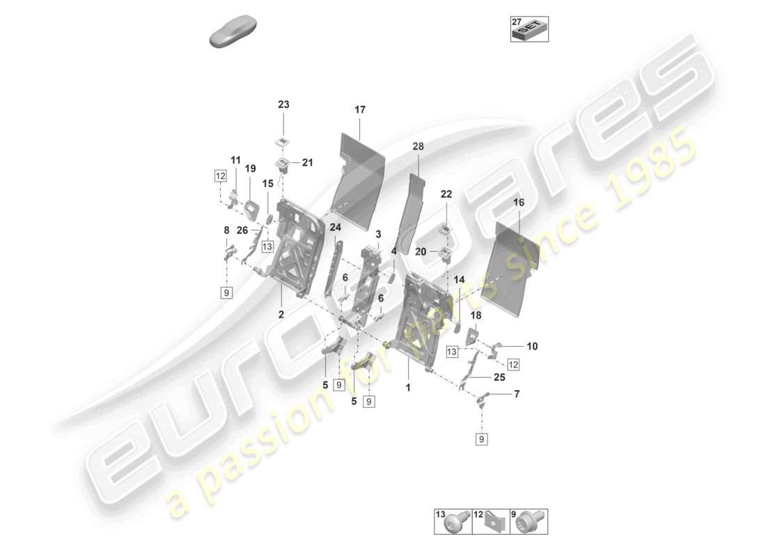porsche 2023 (taycan 9j1-1) sedile comfort con telaio schienale diagramma delle parti