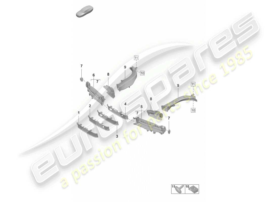 porsche 2023 (taycan 9j1-1) paraurti anteriore guida aria diagramma delle parti