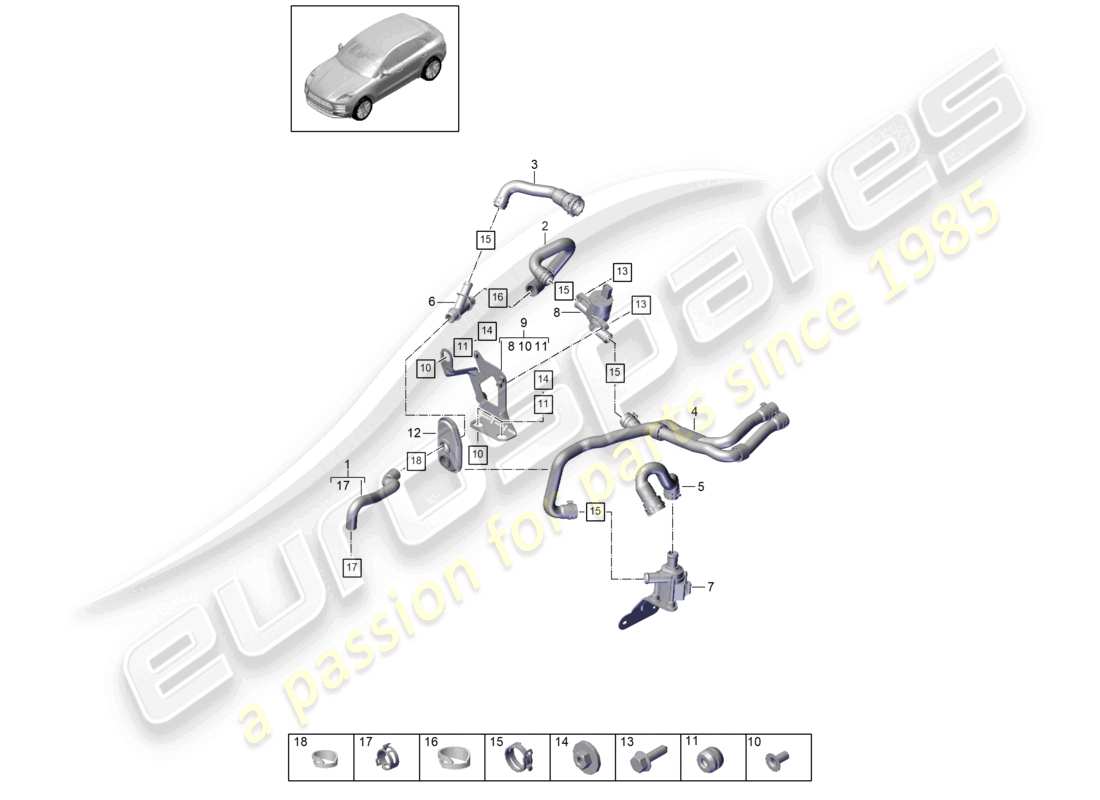 porsche 2021 (macan) riscaldatore v6 2,9l turbo scatola dell'acqua lhd schema delle parti