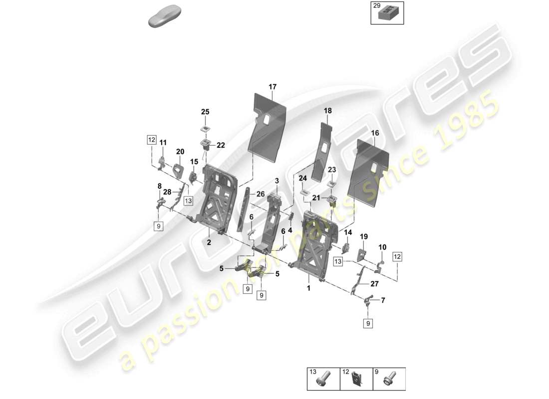 porsche 2025 (taycan 9j1-2) telaio schienale sedile comfort diagramma delle parti