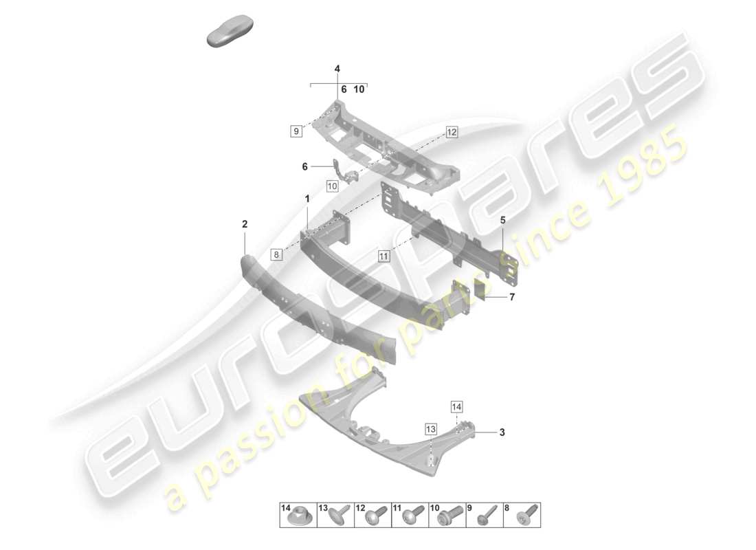 porsche 2022 (taycan 9j1-1) supporto paraurti anteriore rinforzo antiurto diagramma delle parti