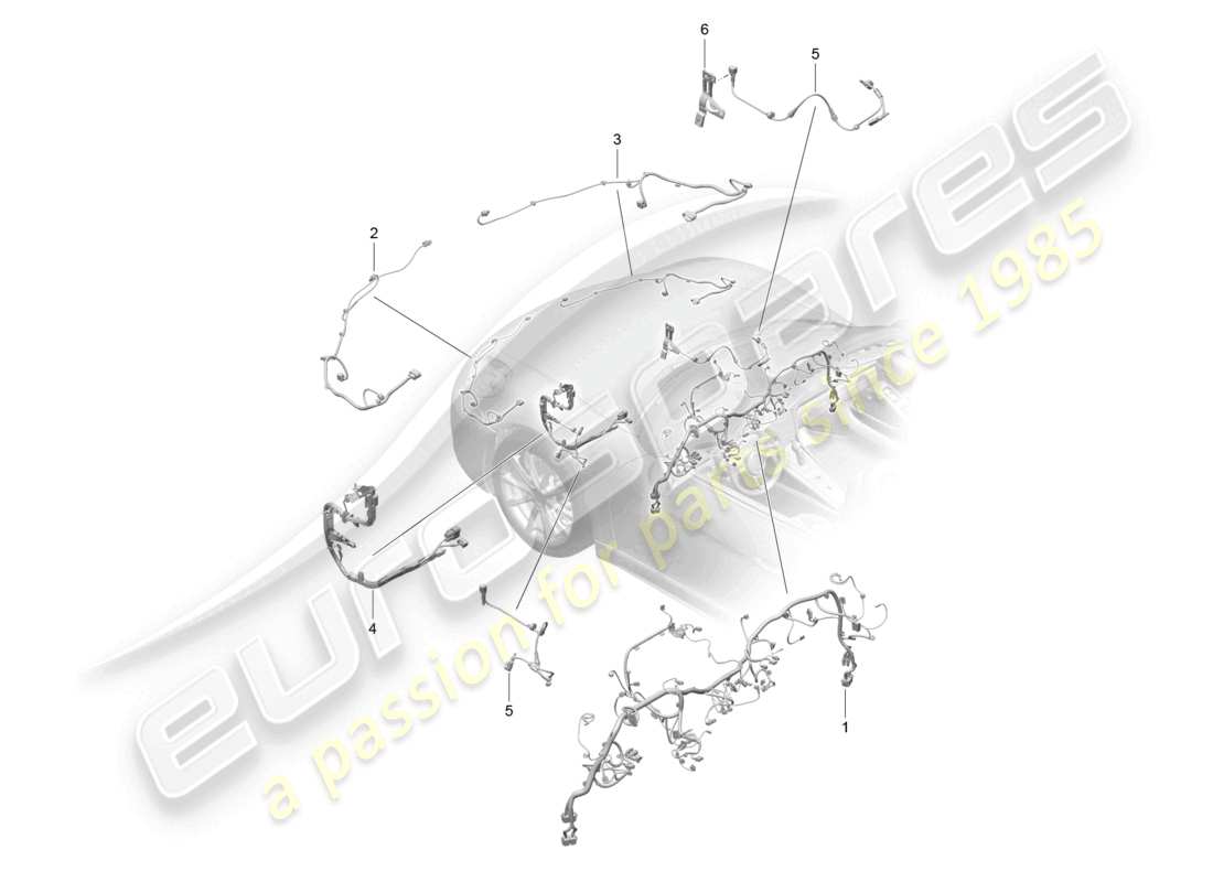 porsche 2022 (718 boxster) cablaggi cruscotto anteriore rifinitura sterzo differenziale assale anteriore schema delle parti