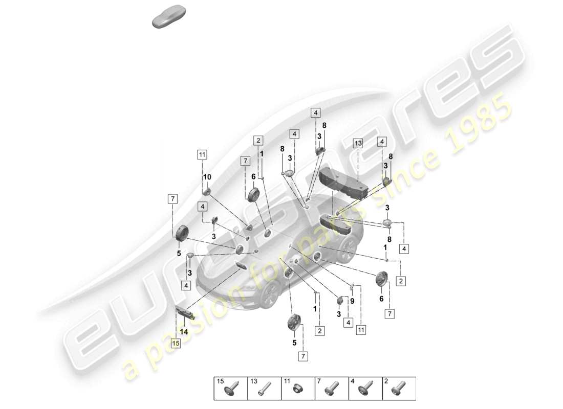 porsche 2025 (taycan 9j1-2) altoparlante diagramma delle parti