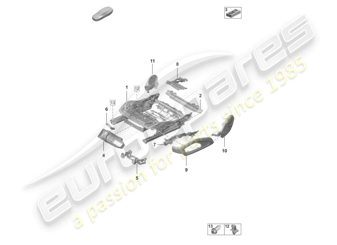 porsche 2022 (992-1 gt3/rs/st) telaio del sedile accessori diagramma delle parti varie
