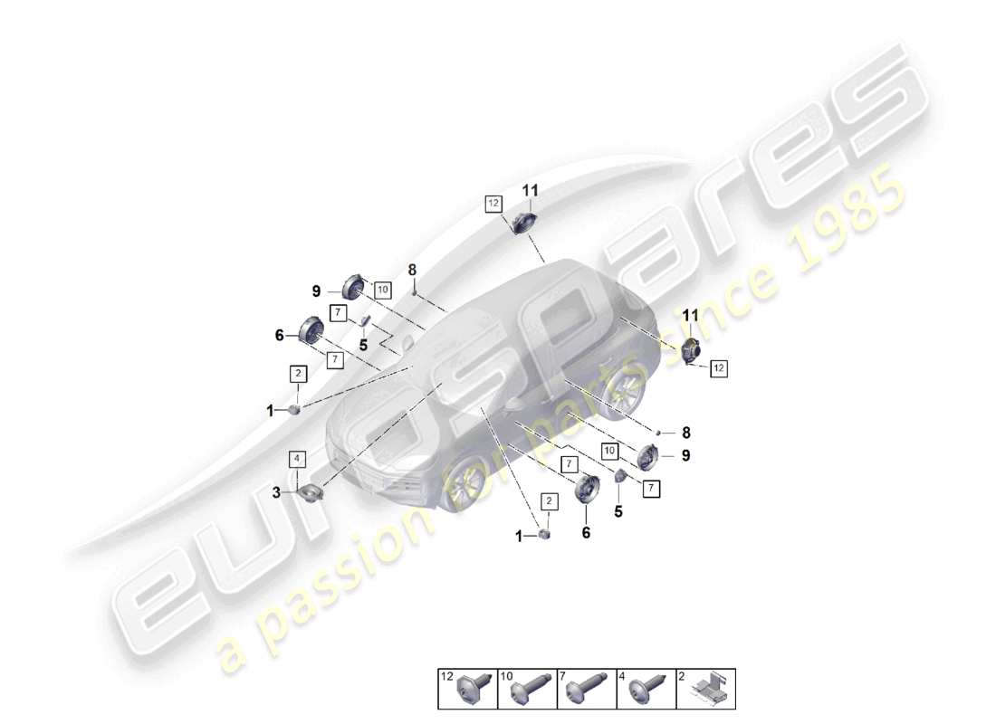 porsche 2024 (cayenne e3 pa) altoparlante diagramma delle parti