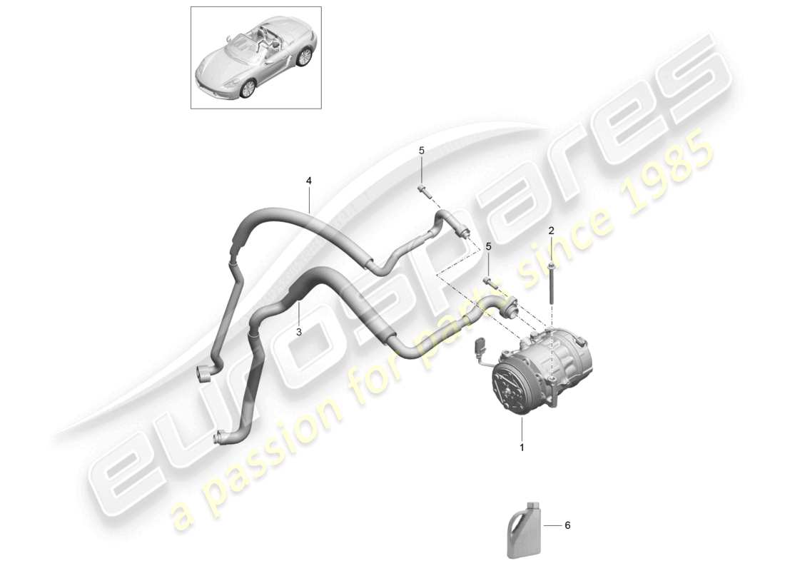 porsche 2022 (718 boxster) diagramma delle parti del compressore dell'aria condizionata