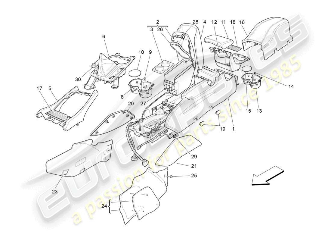 maserati grancabrio mc (2013) console accessori e console centrale diagramma delle parti