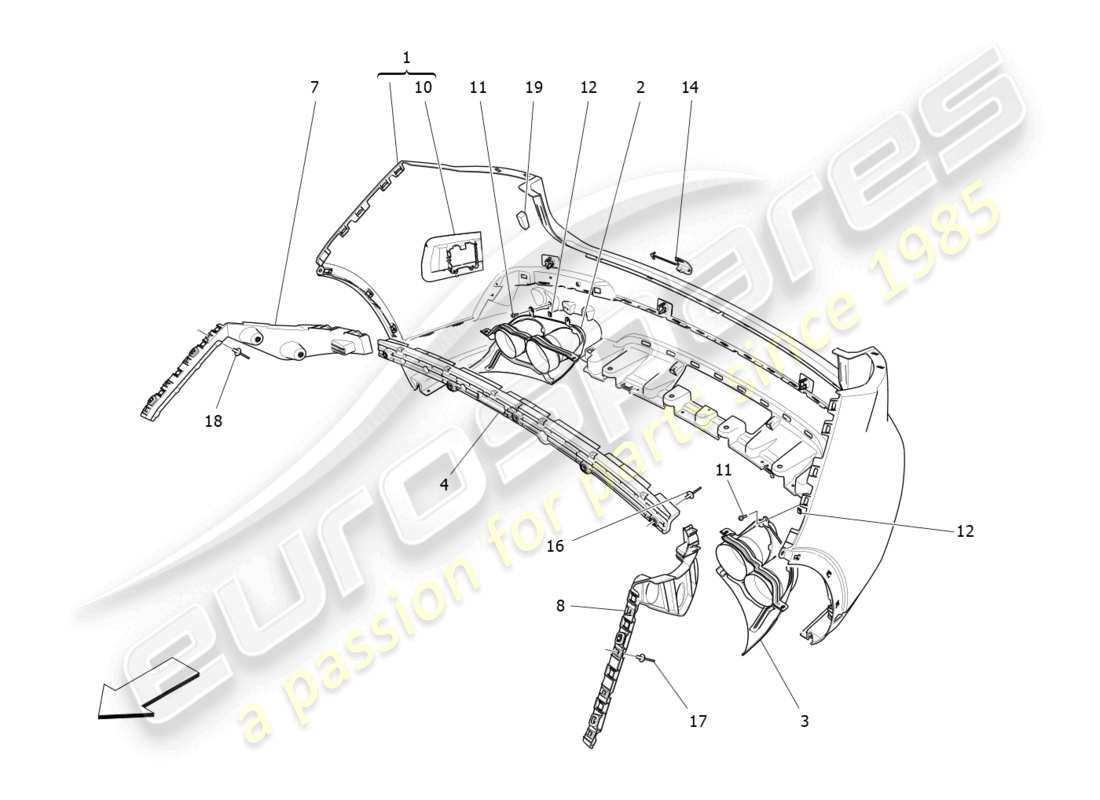 maserati levante gts (2020) paraurti posteriore diagramma delle parti