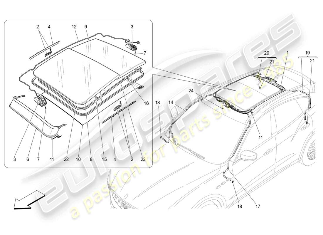 maserati levante zenga (2020) diagramma delle parti del tetto apribile