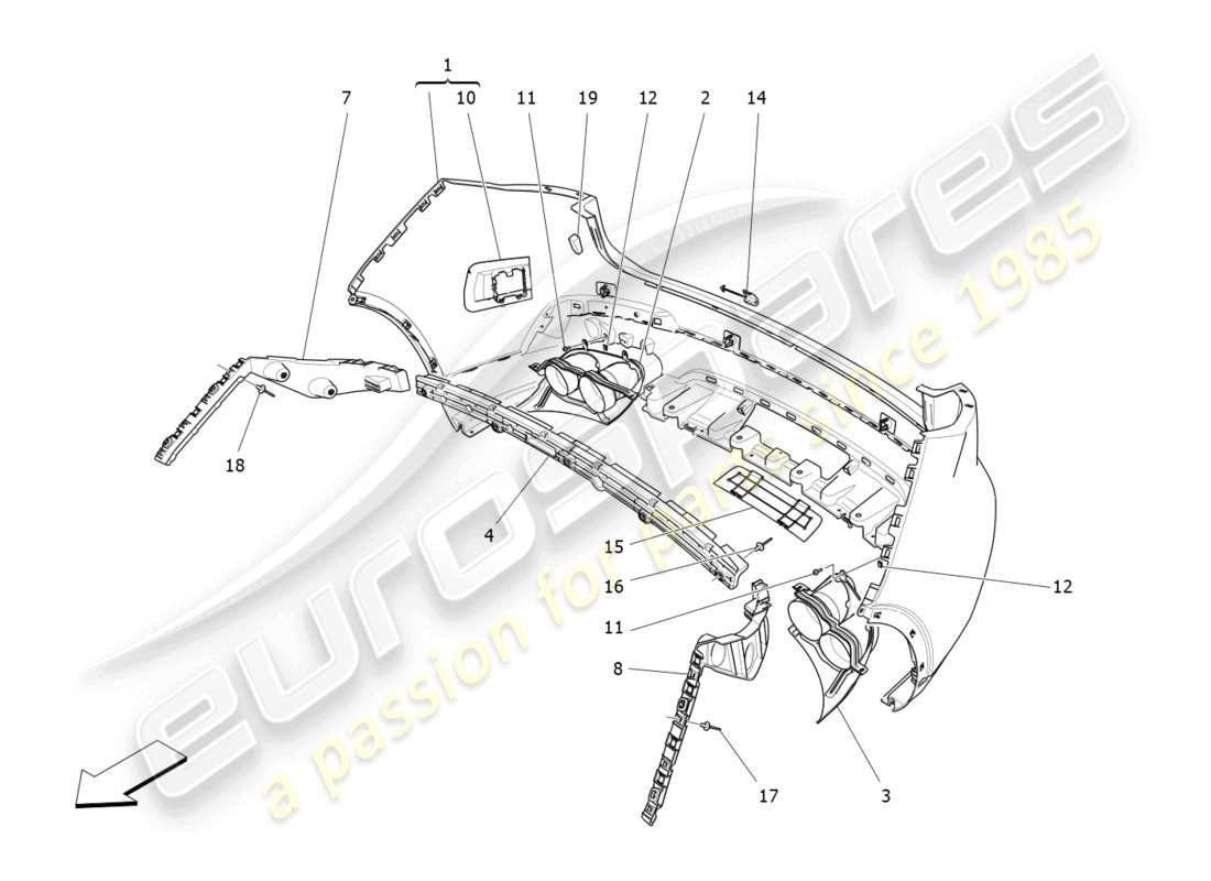 maserati levante zenga (2020) schema delle parti paraurti posteriore