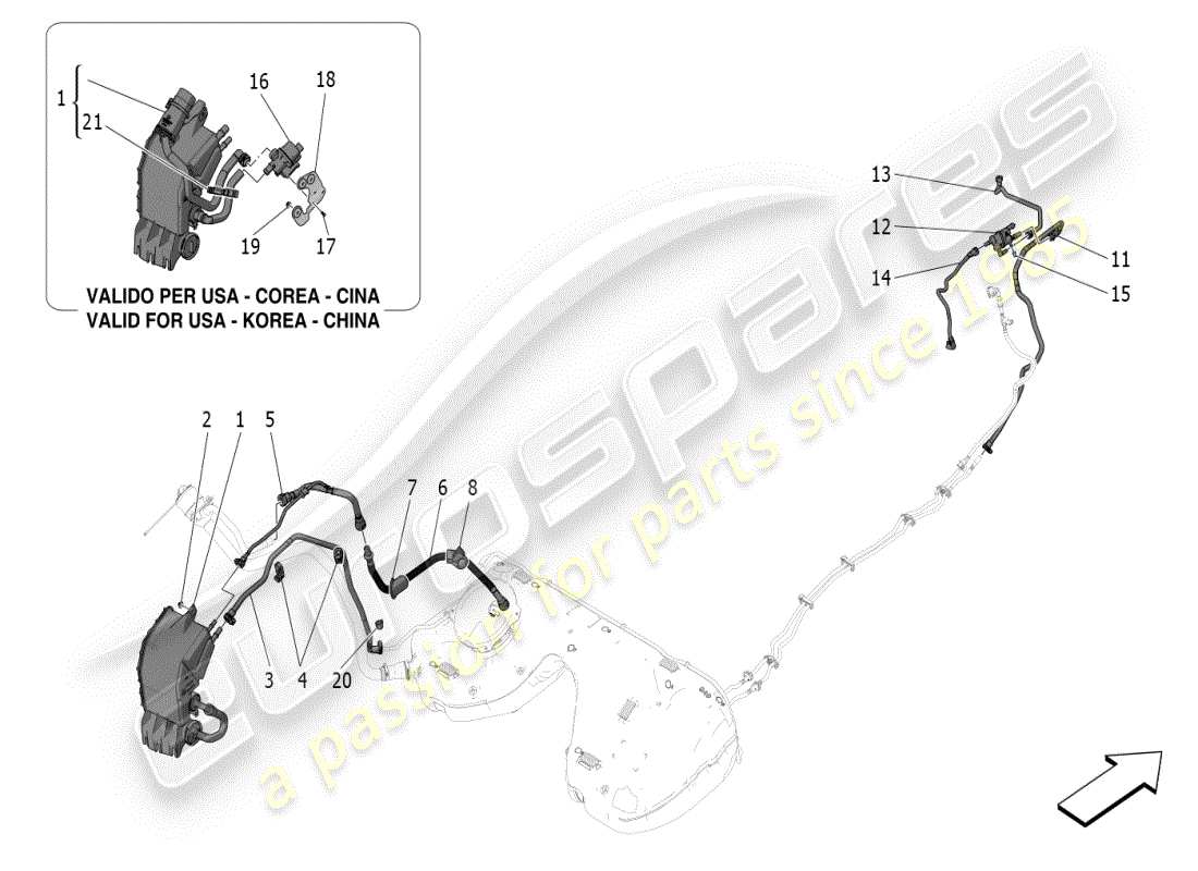 maserati grecale modena (2023) diagramma delle parti del sistema di ricircolo dei vapori di carburante