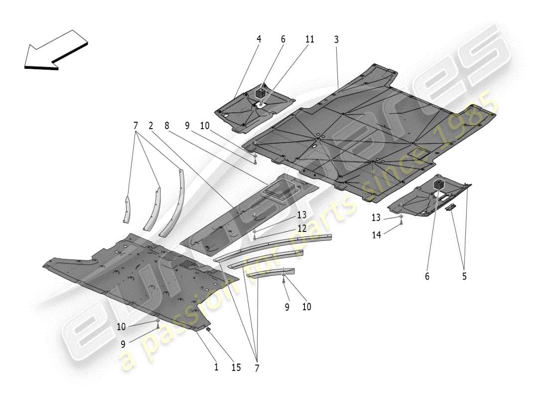maserati mc20 (2024) protezioni sottoscocca e pianale diagramma delle parti