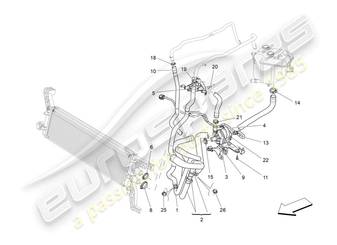 maserati ghibli fragment (2022) sistema di raffreddamento: diagramma delle parti di nourice e linee