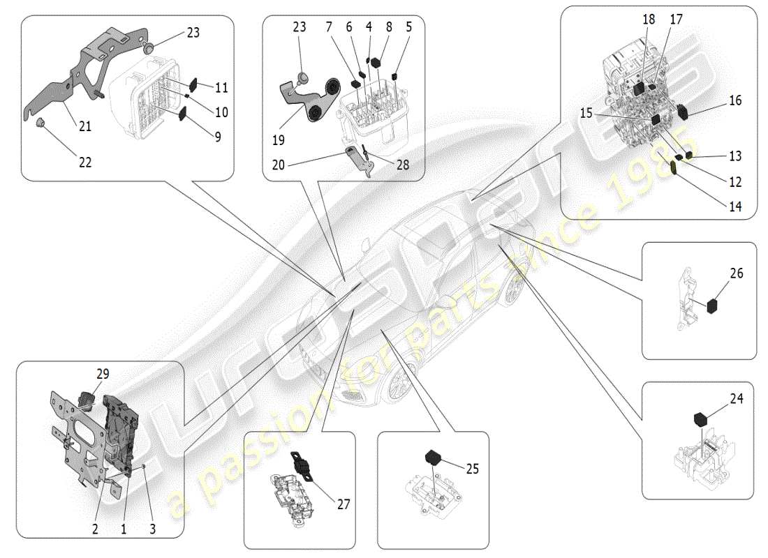 maserati grecale modena (2023) schema delle parti di relè, fusibili e scatole