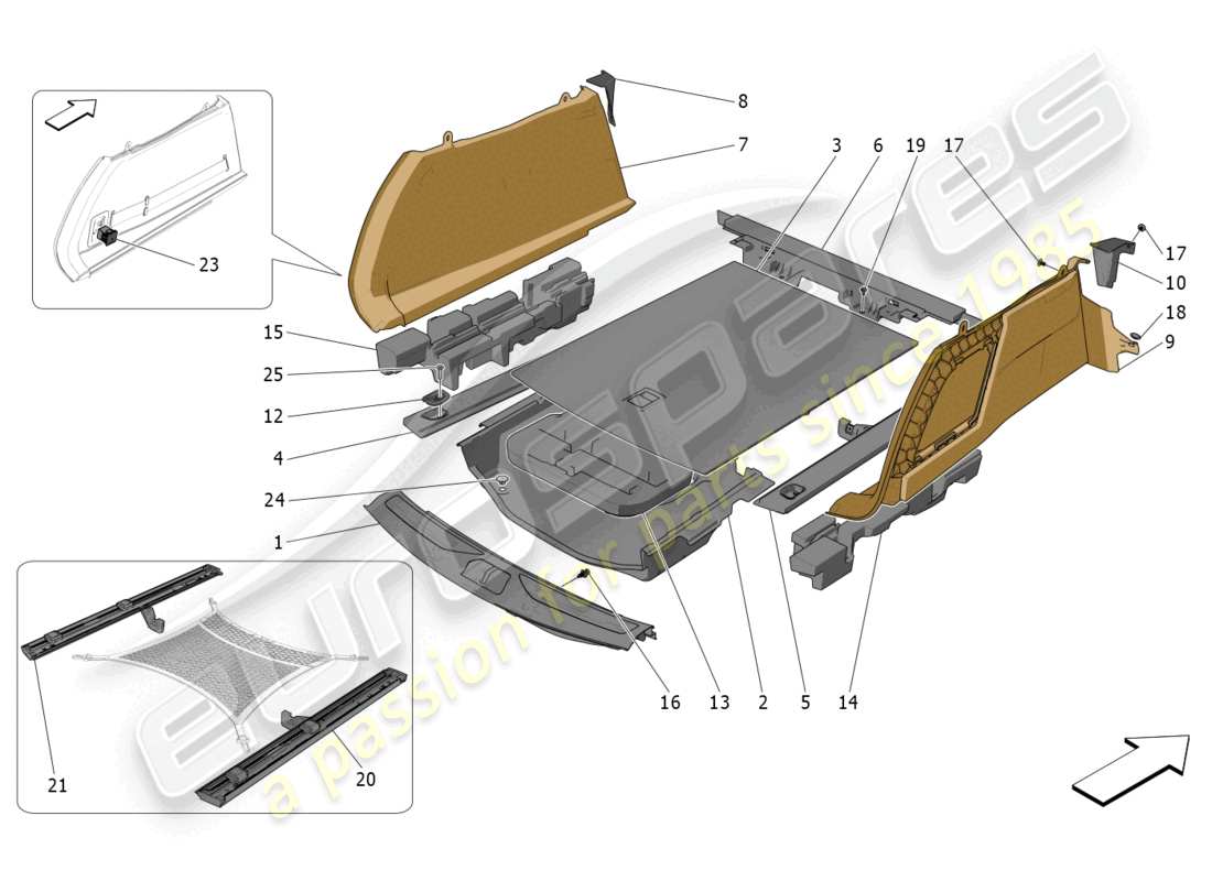 maserati grecale trofeo (2023) tappetini per vano bagagli diagramma delle parti