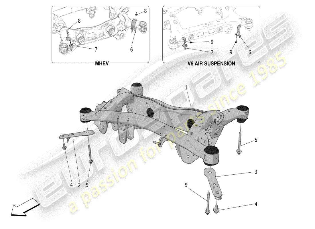 maserati grecale modena (2023) schema delle parti del telaio posteriore
