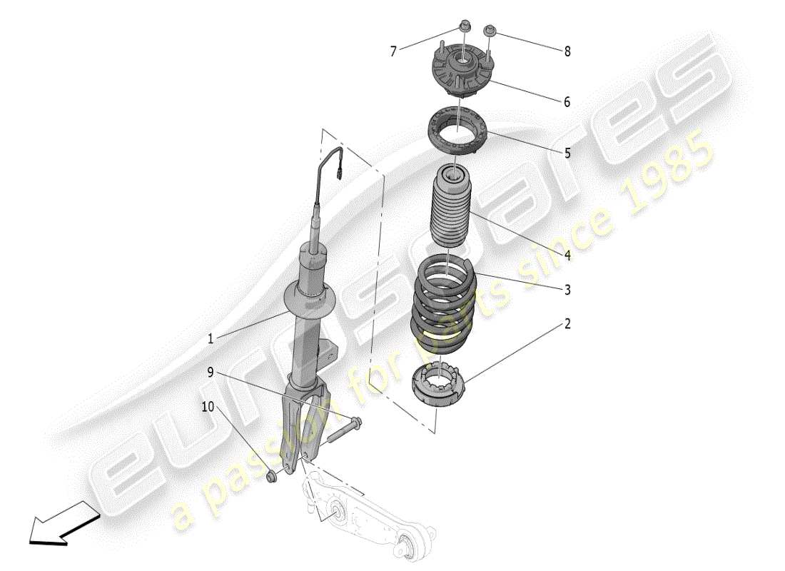 maserati grecale modena (2023) diagramma delle parti dei dispositivi dell'ammortizzatore anteriore