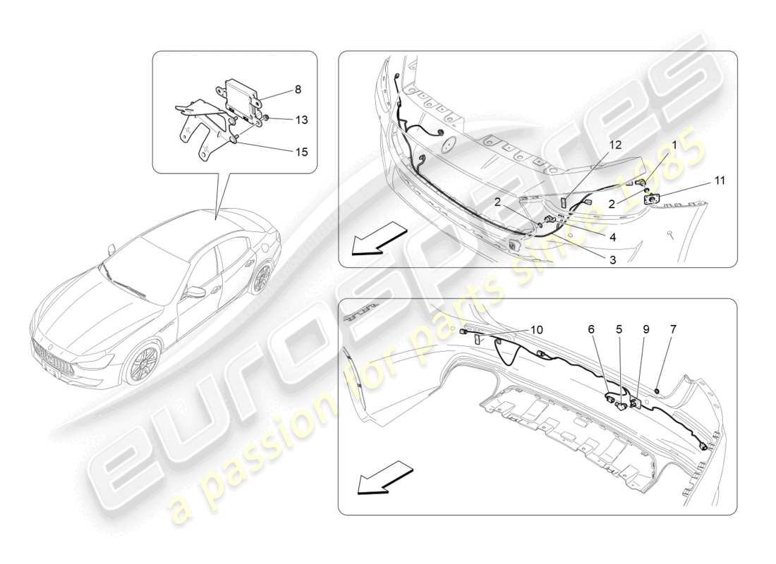 maserati ghibli fragment (2022) diagramma delle parti dei sensori di parcheggio