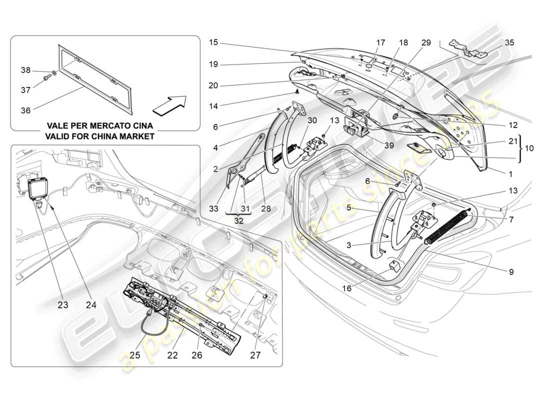 maserati ghibli fragment (2022) schema delle parti del coperchio posteriore