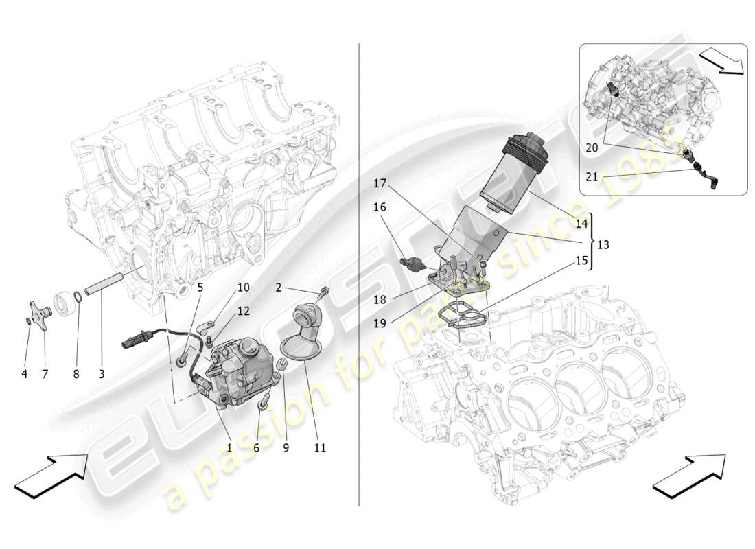 maserati grecale trofeo (2023) sistema di lubrificazione: diagramma delle parti di pompa e filtro