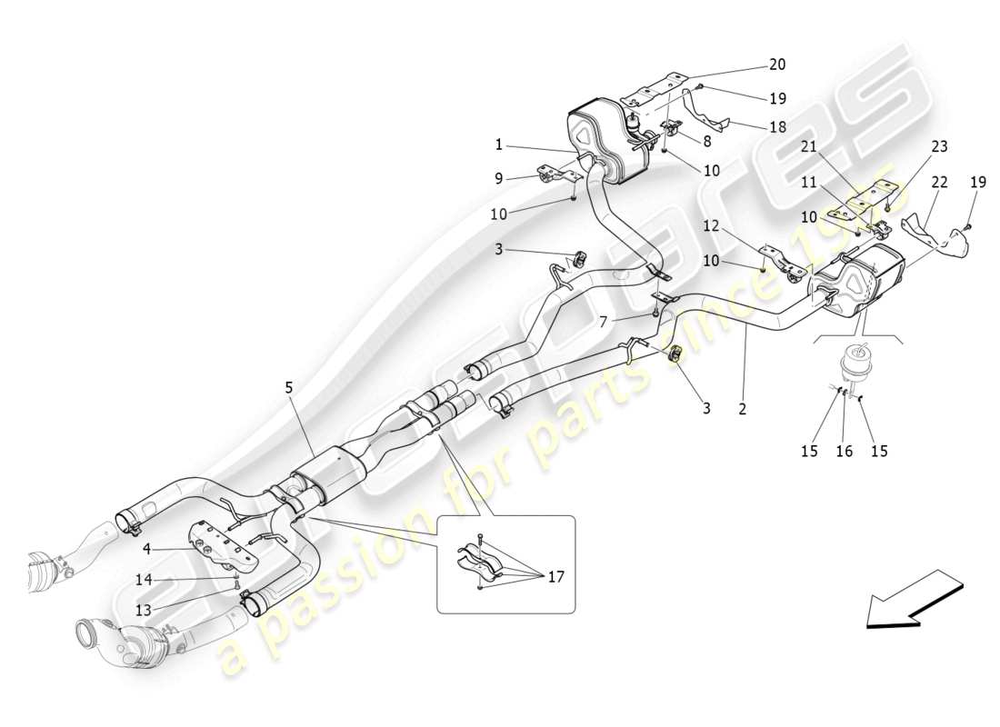 maserati levante zenga (2020) diagramma delle parti dei silenziatori