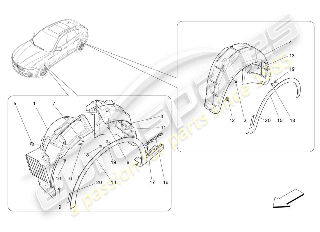 maserati levante (2017) timoneria e coperchi diagramma delle parti