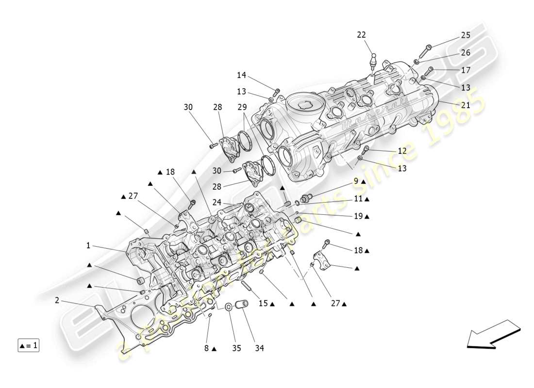 maserati levante zenga (2020) diagramma delle parti della testata del cilindro sinistra