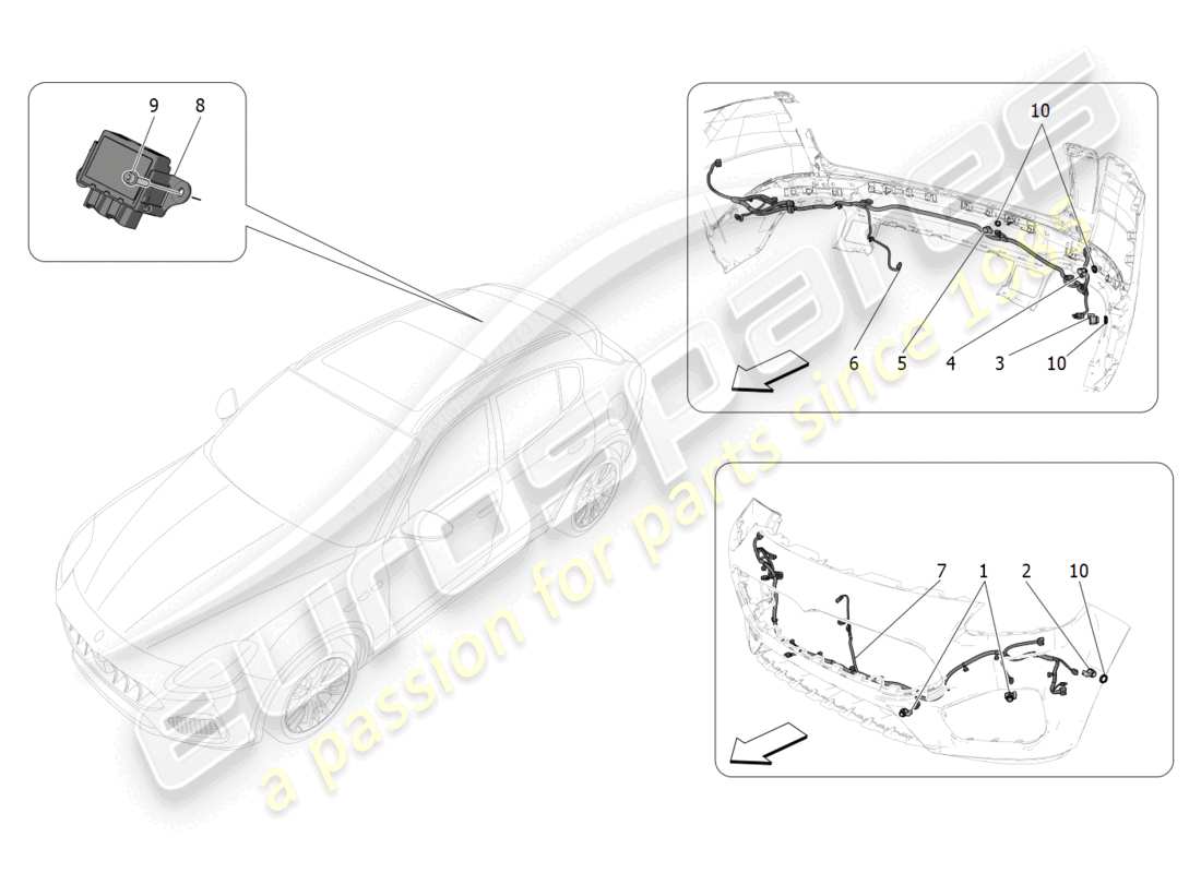 maserati grecale gt (2023) diagramma delle parti dei sensori di parcheggio