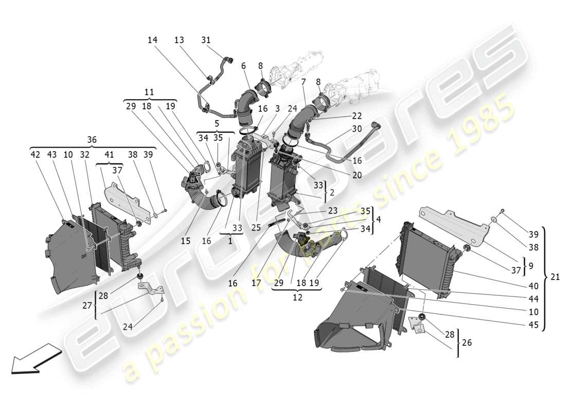 maserati grecale trofeo (2023) schema delle parti del sistema intercooler